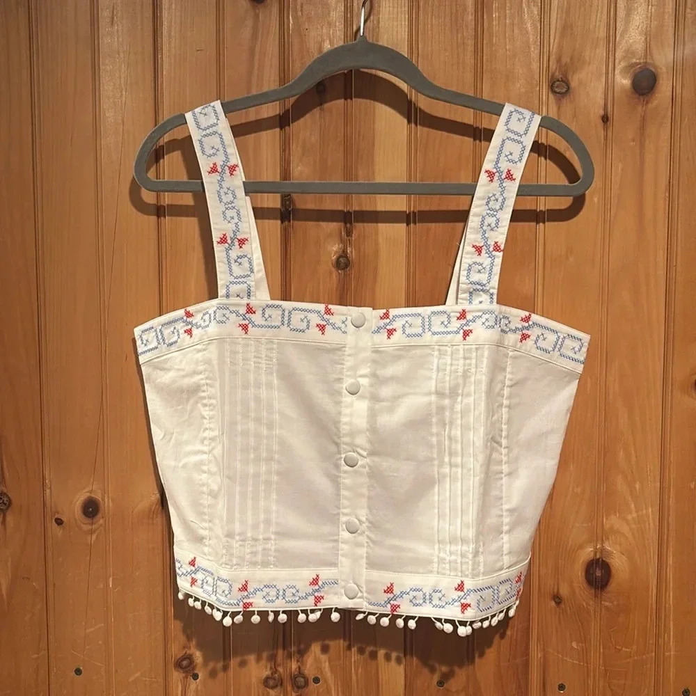 New NWT HUNTER BELL emery embroidered tassel tank cotton top size large
